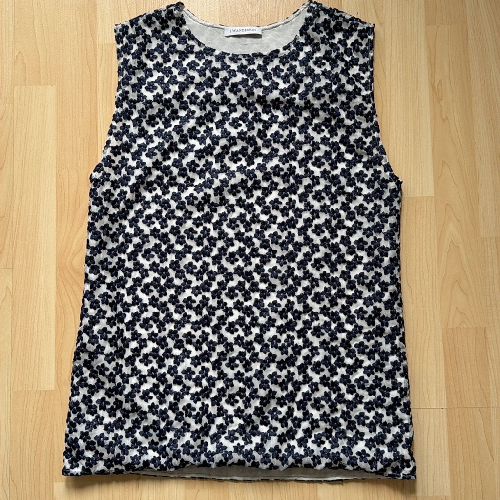 Jw Anderson White Blue Floral Embroidered Tank Top Tunic, Size S